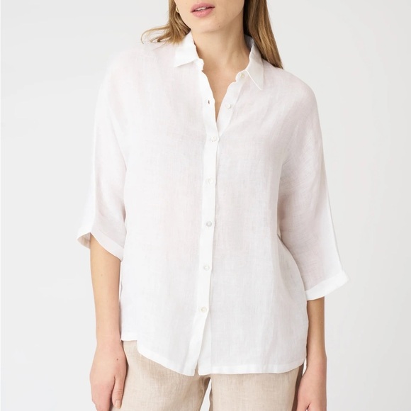 NWOT 120% Lino Designer Elegant White Button-Up Blouse Size 46 - Picture 1 of 16